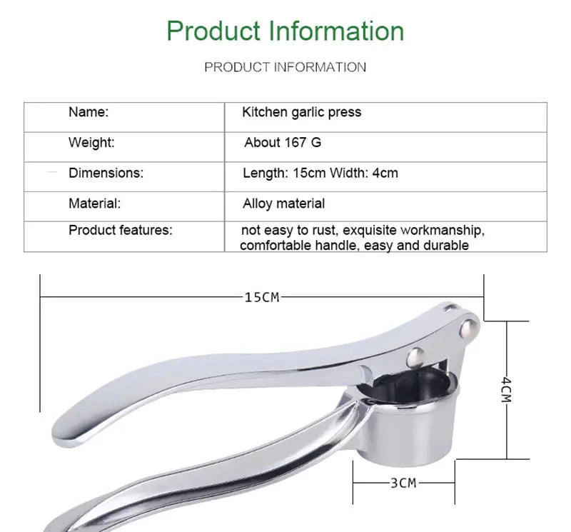 Garlic Press Crusher Mincer Kitchen Stainless Steel Garlic Smasher Squeezer Manual Press Grinding Tool Kitchen Accessories - The Urban Blasts Ltd