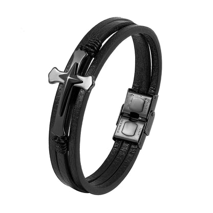 New Punk Stainless Steel Anchor Bracelets Genuine Leather Bracelet & Bangles Jewellery Black Colour Fashion Great for Valentine's Gift