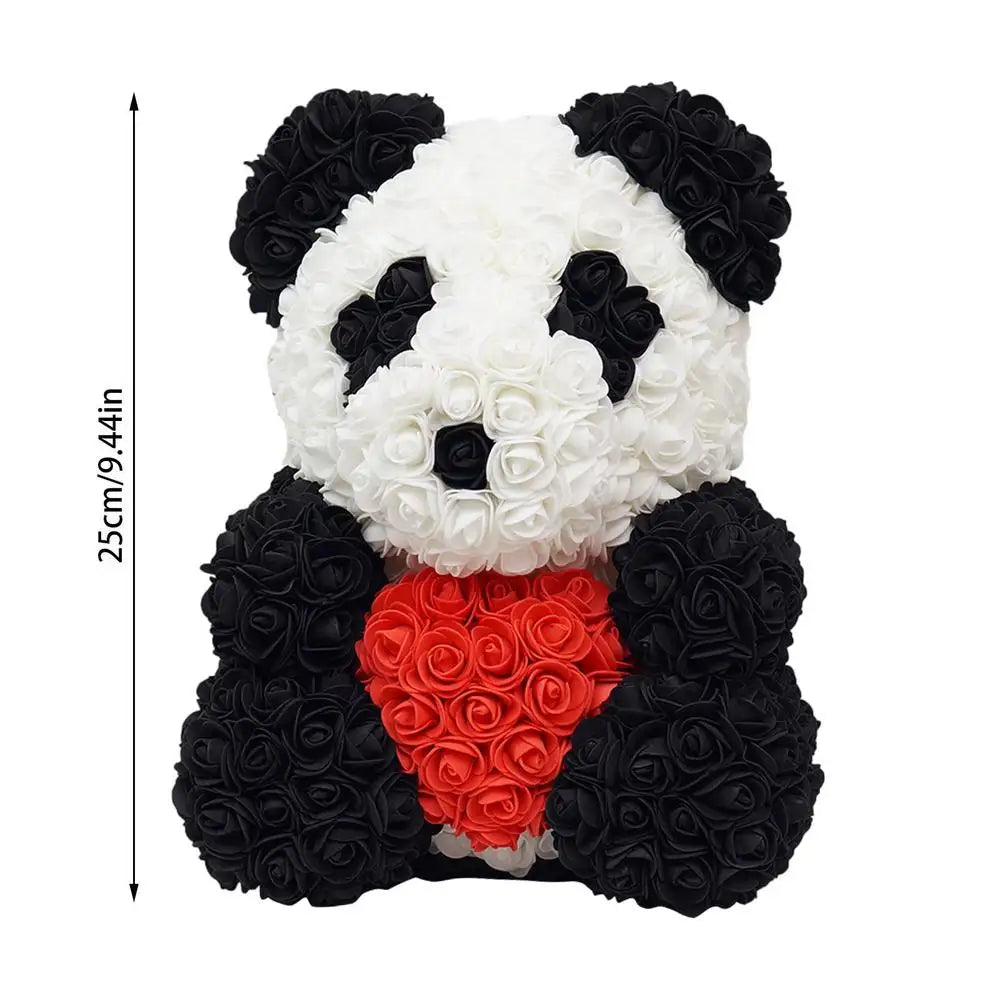 25cm Rose Flower Panda's Bear With Heart/ Bowtie Handmade For Valentine's Day