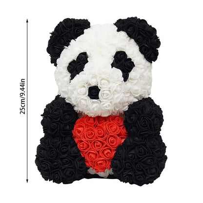 25cm Rose Flower Panda's Bear With Heart/ Bowtie Handmade For Valentine's Day