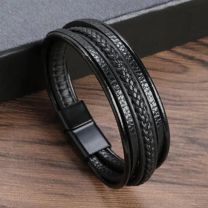 Classic Multi layer Men Leather Bracelet Stainless Steel Infinity Symbol Charm Bracelets Fashion Jewellery Great for Valentine's Day Gift