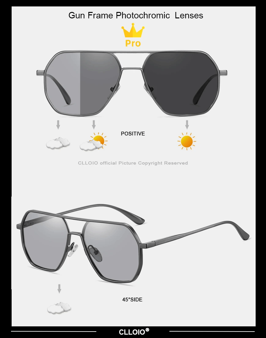 CLLOIO Anti-glare Day Night Vision Glasses Men Women Polarized Driving Sun Glasses Square Aluminum Photochromic Sunglasses UV400 - The Urban Blasts Ltd