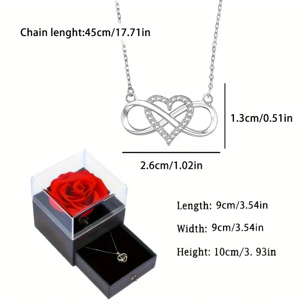 Elegant Infinity Heart Shape Pendant Necklace With Luxury Rose Gift Box For Valentine's Day Gift