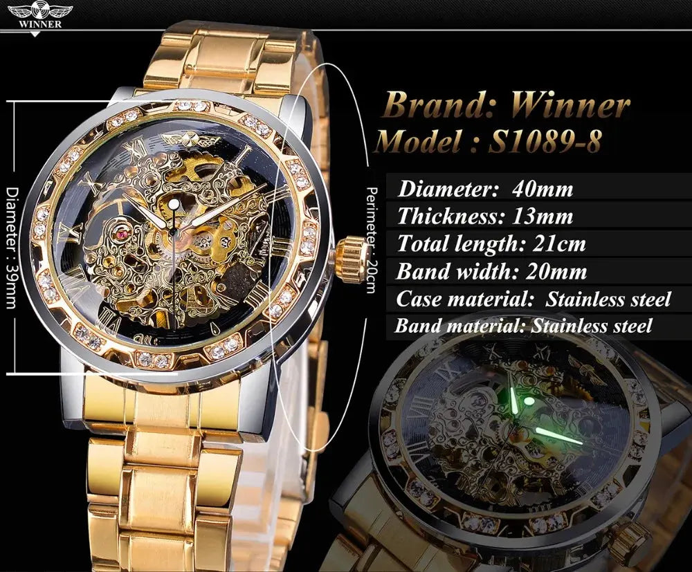 Fashion Winner Hot Top Brand Luxury Men Transparent Diamond Luminou Smovement Male Mechanical Skeleton Royal Design Wrist Watch - The Urban Blasts Ltd