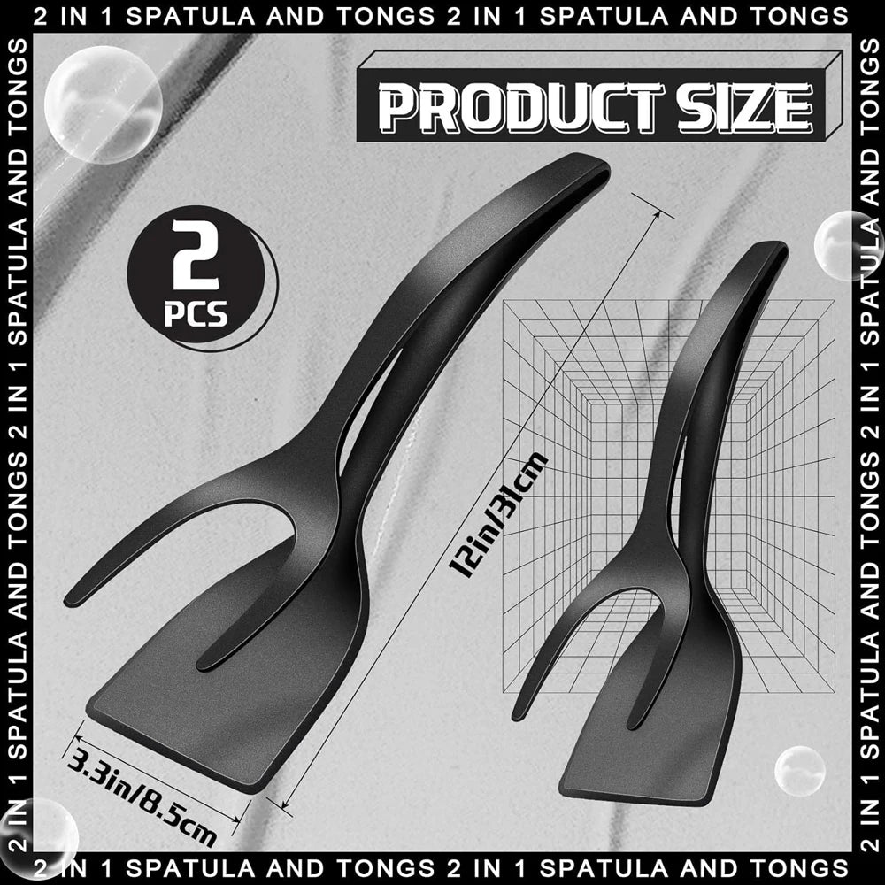 New 2 in 1 Grip Flip Spatula Tongs Egg Flipper Spatula Nylon Non Stick Coating Pancake Fish French Toast Omelet Making Tool - The Urban Blasts Ltd