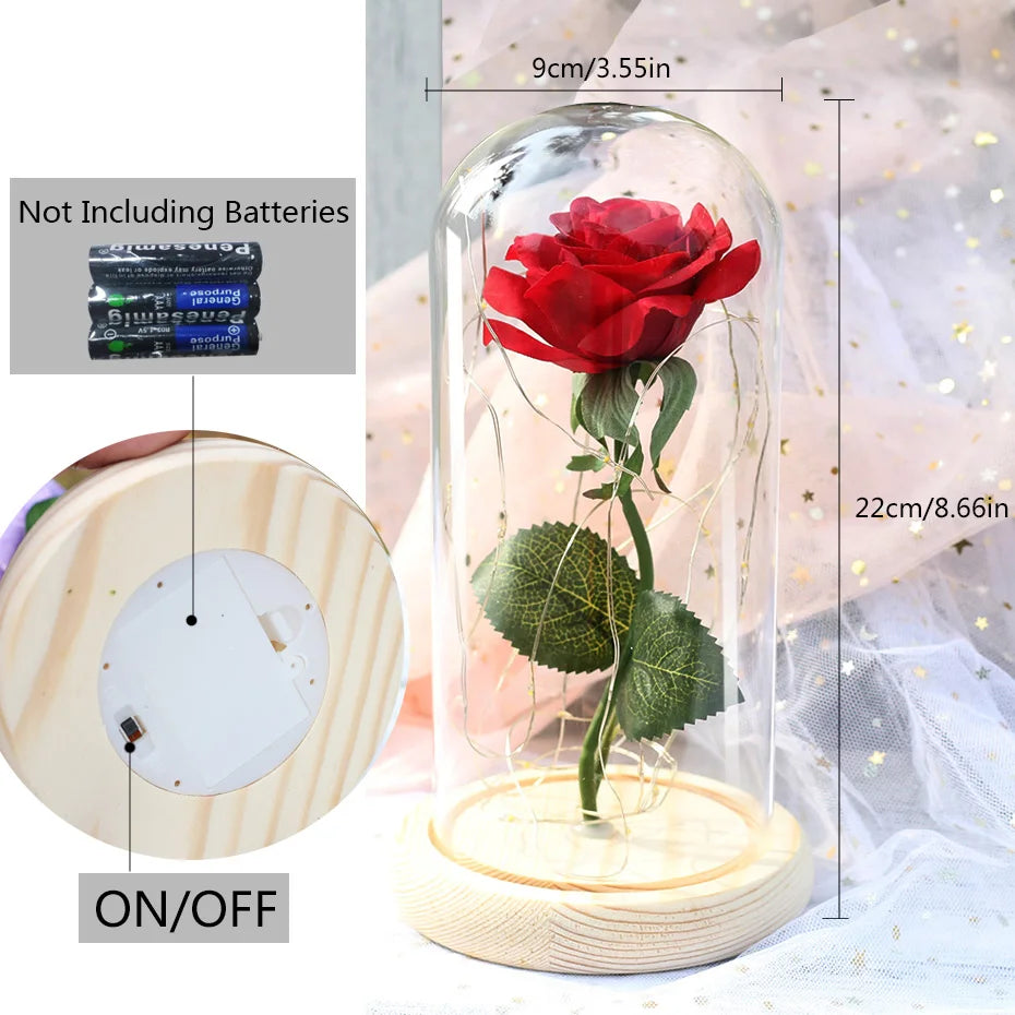 LED Night Light Rose In Flask Glass For Valentines and Mother's day