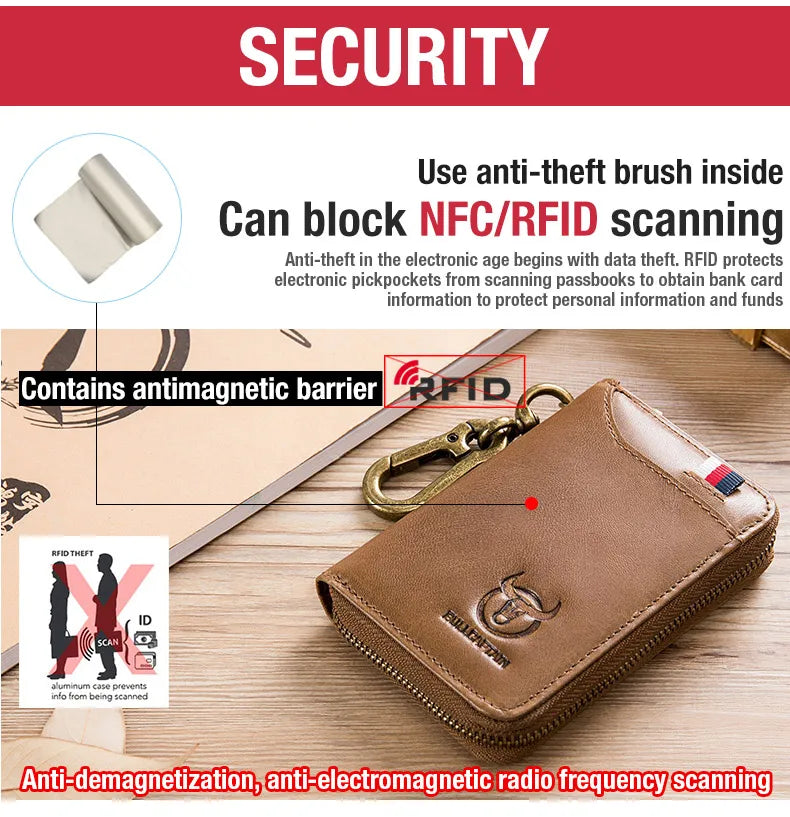 BULLCAPTAIN Genuine Leather Men's Key Card Bag High-quality Multi-function Wallet - The Urban Blasts Ltd