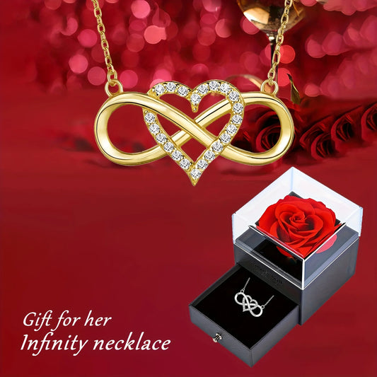 Elegant Infinity Heart Shape Pendant Necklace With Luxury Rose Gift Box For Valentine's Day Gift