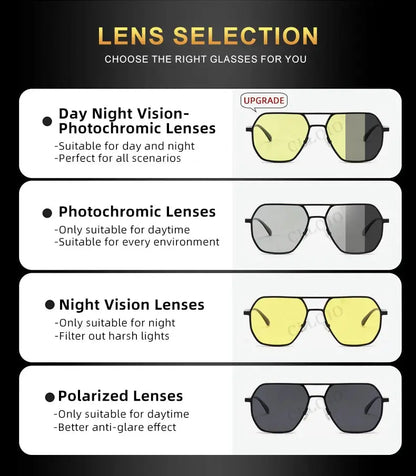 CLLOIO Anti-glare Day Night Vision Glasses Men Women Polarized Driving Sun Glasses Square Aluminum Photochromic Sunglasses UV400 - The Urban Blasts Ltd