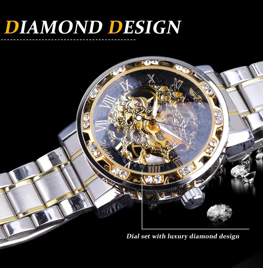 Fashion Winner Hot Top Brand Luxury Men Transparent Diamond Luminou Smovement Male Mechanical Skeleton Royal Design Wrist Watch - The Urban Blasts Ltd