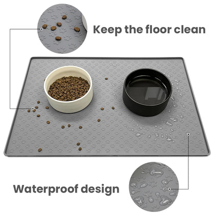 Waterproof Silicone Pet Feeding Mat, Non-Slip Dog Bowl Mat, Cat Food Tray