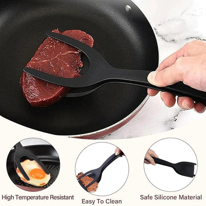 New 2 in 1 Grip Flip Spatula Tongs Egg Flipper Spatula Nylon Non Stick Coating Pancake Fish French Toast Omelet Making Tool - The Urban Blasts Ltd