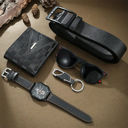 New Mens Watch Set with Gift Box for Men 5 Pieces Keychain Sunglasses Belt and Wallet Set for Men Him Boyfriend Dad Husband - The Urban Blasts Ltd