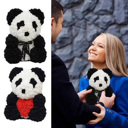 25cm Rose Flower Panda's Bear With Heart/ Bowtie Handmade For Valentine's Day