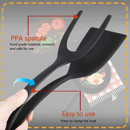 New 2 in 1 Grip Flip Spatula Tongs Egg Flipper Spatula Nylon Non Stick Coating Pancake Fish French Toast Omelet Making Tool - The Urban Blasts Ltd