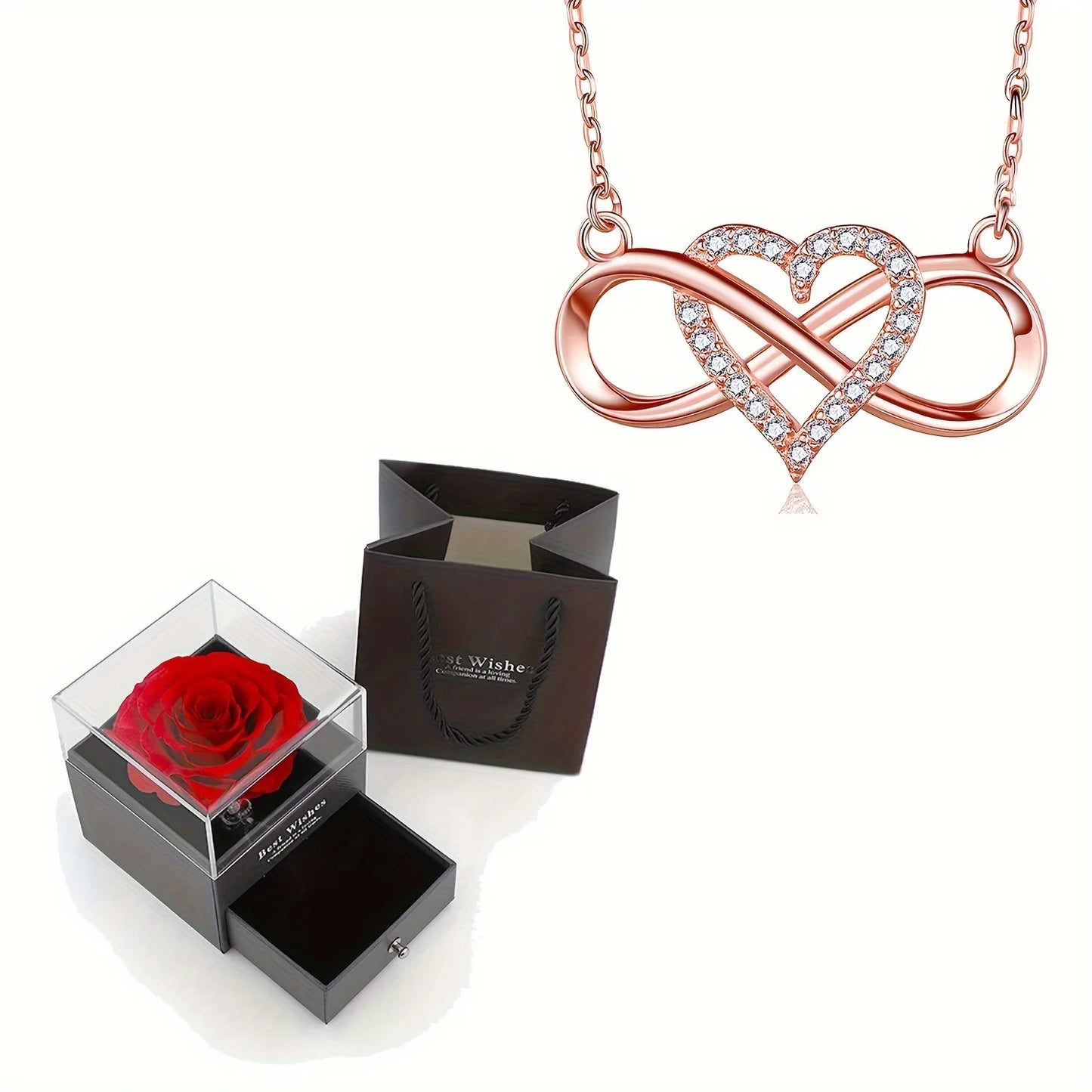 Elegant Infinity Heart Shape Pendant Necklace With Luxury Rose Gift Box For Valentine's Day Gift