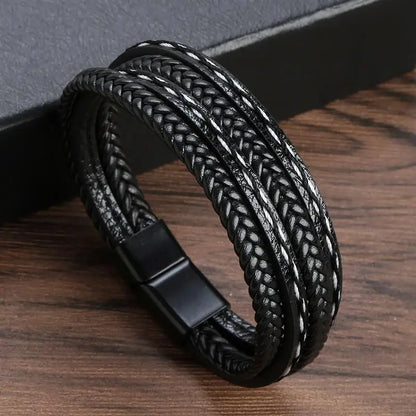 Classic Multi layer Men Leather Bracelet Stainless Steel Infinity Symbol Charm Bracelets Fashion Jewellery Great for Valentine's Day Gift