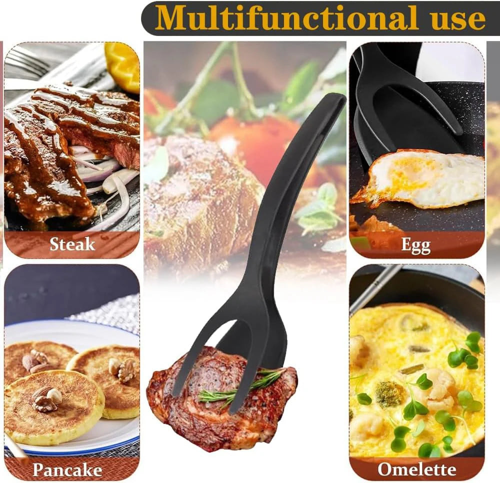 New 2 in 1 Grip Flip Spatula Tongs Egg Flipper Spatula Nylon Non Stick Coating Pancake Fish French Toast Omelet Making Tool - The Urban Blasts Ltd