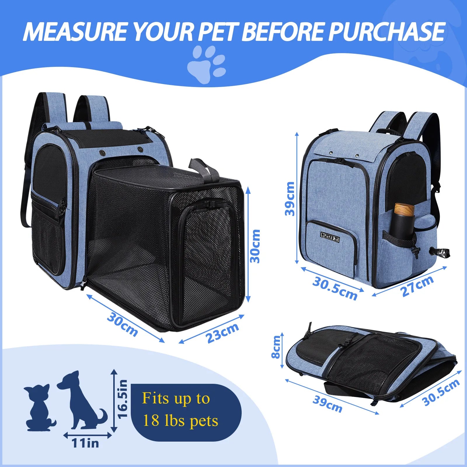 Pet Backpack Expandable Foldable Cat Carrier for Small Medium Dog and Cat Transport Dog Bag Large Space Pets Carrier with Zipper - The Urban Blasts Ltd