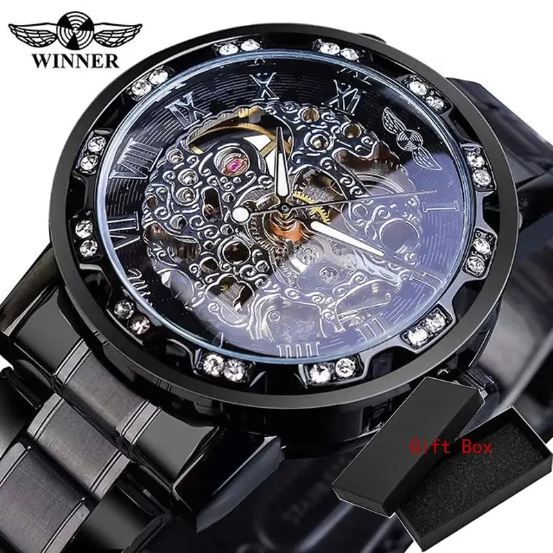 Fashion Winner Hot Top Brand Luxury Men Transparent Diamond Luminou Smovement Male Mechanical Skeleton Royal Design Wrist Watch - The Urban Blasts Ltd