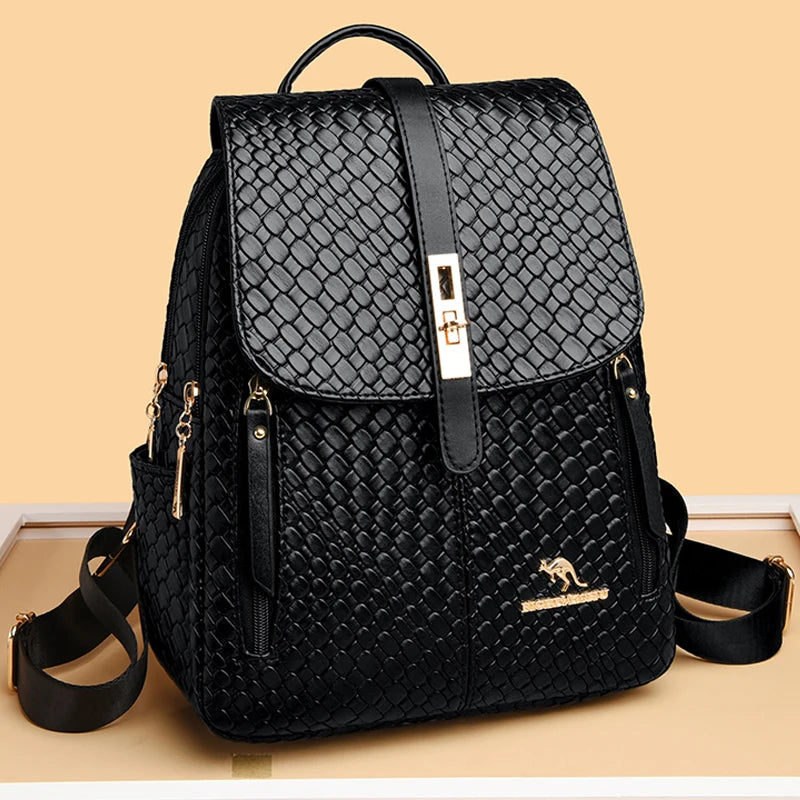 Luxury Women Leather Backpacks Casual Day Black Vintage Backpack perfect for Valentine's and Mother's day