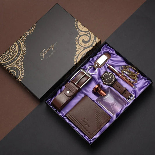 Men Gift Business Luxury Company Mens Set 6 in 1 Watch Glasses Pen Keychain Belt Purse Welcome Holiday Birthday - The Urban Blasts Ltd