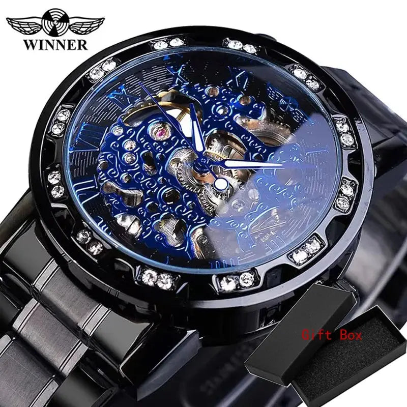 Fashion Winner Hot Top Brand Luxury Men Transparent Diamond Luminou Smovement Male Mechanical Skeleton Royal Design Wrist Watch - The Urban Blasts Ltd