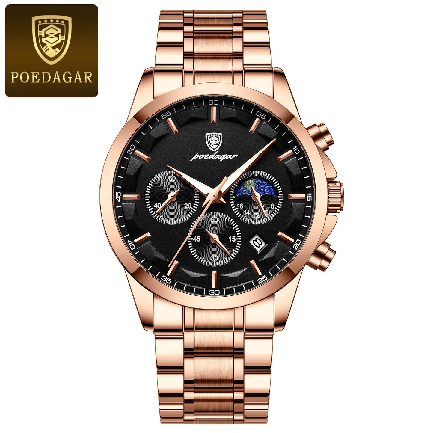 POEDAGAR Men Quartz Watch Luxury Sports Waterproof Chronograph Luminous Date, Man Wristwatch Leather Clock, Ideal For Valentine's Day