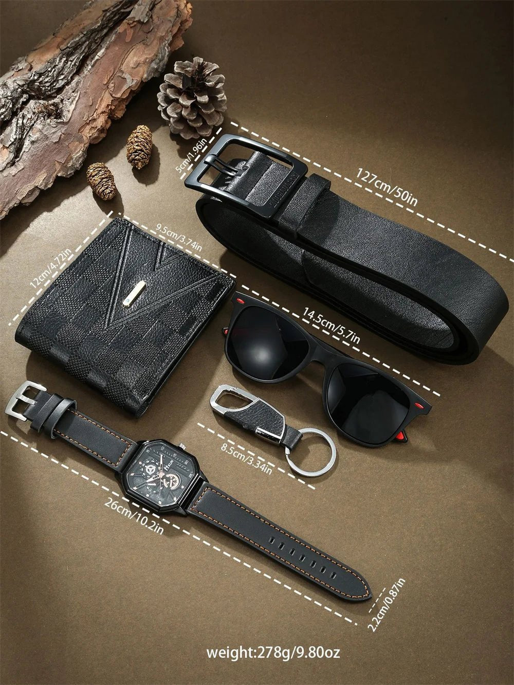 New Mens Watch Set with Gift Box for Men 5 Pieces Keychain Sunglasses Belt and Wallet Set for Men Him Boyfriend Dad Husband - The Urban Blasts Ltd