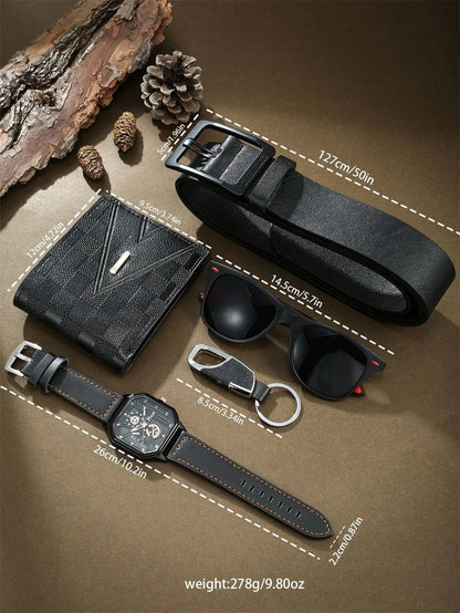 New Mens Watch Set with Gift Box for Men 5 Pieces Keychain Sunglasses Belt and Wallet Set for Men Him Boyfriend Dad Husband - The Urban Blasts Ltd