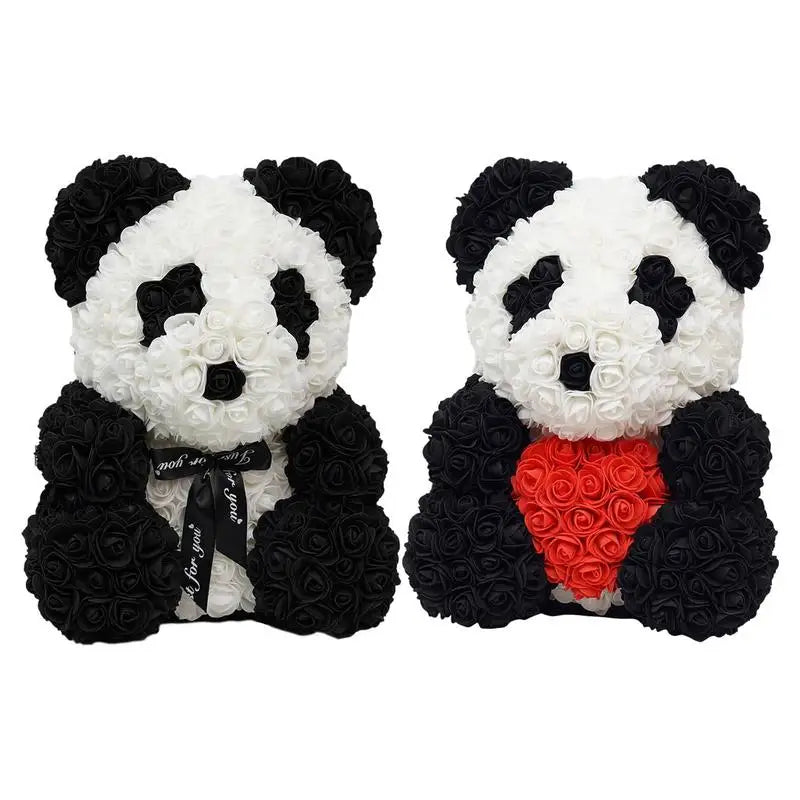 25cm Rose Flower Panda's Bear With Heart/ Bowtie Handmade For Valentine's Day