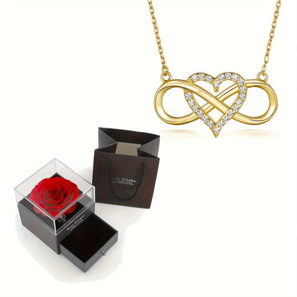 Elegant Infinity Heart Shape Pendant Necklace With Luxury Rose Gift Box For Valentine's Day Gift