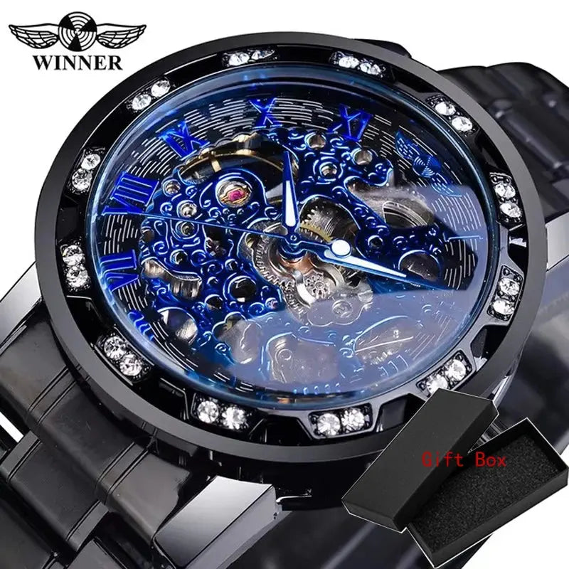 Fashion Winner Hot Top Brand Luxury Men Transparent Diamond Luminou Smovement Male Mechanical Skeleton Royal Design Wrist Watch - The Urban Blasts Ltd