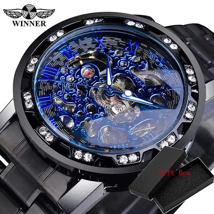Fashion Winner Hot Top Brand Luxury Men Transparent Diamond Luminou Smovement Male Mechanical Skeleton Royal Design Wrist Watch - The Urban Blasts Ltd
