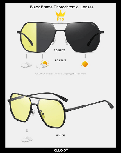 CLLOIO Anti-glare Day Night Vision Glasses Men Women Polarized Driving Sun Glasses Square Aluminum Photochromic Sunglasses UV400 - The Urban Blasts Ltd