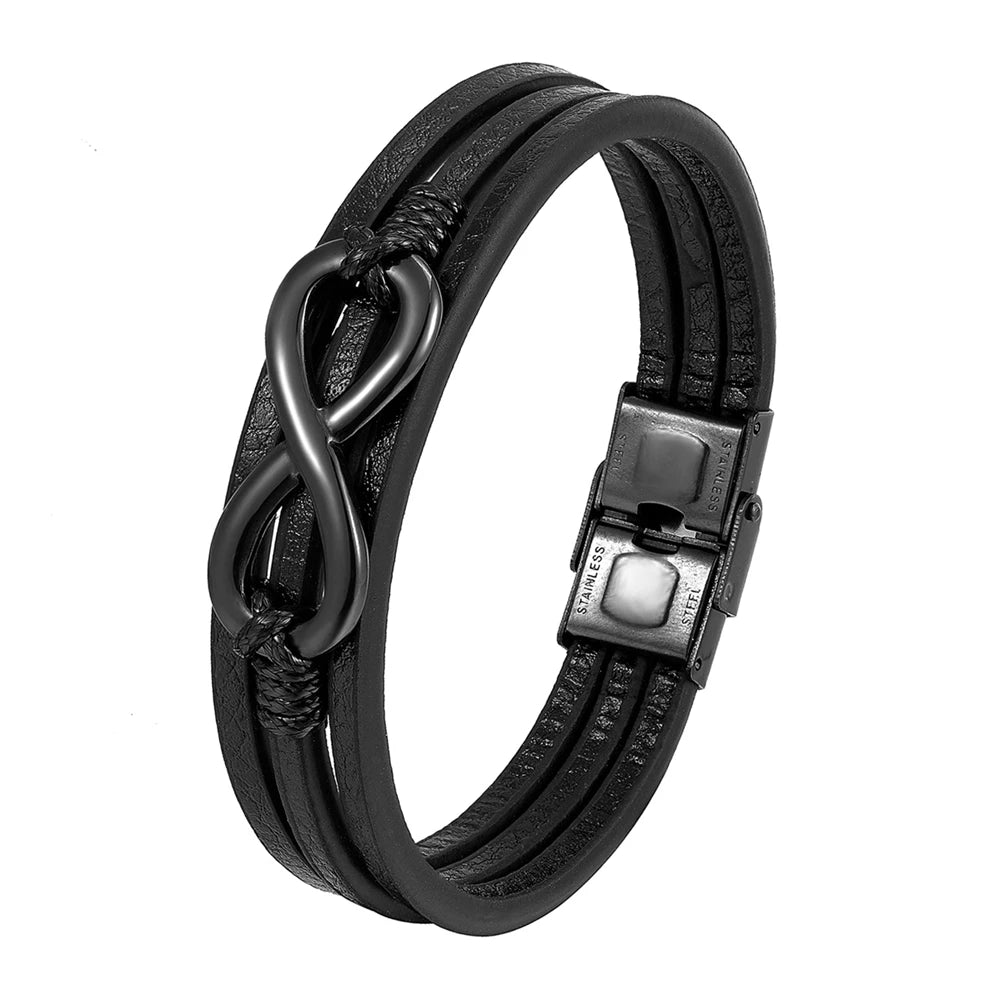 New Punk Stainless Steel Anchor Bracelets Genuine Leather Bracelet & Bangles Jewellery Black Colour Fashion Great for Valentine's Gift