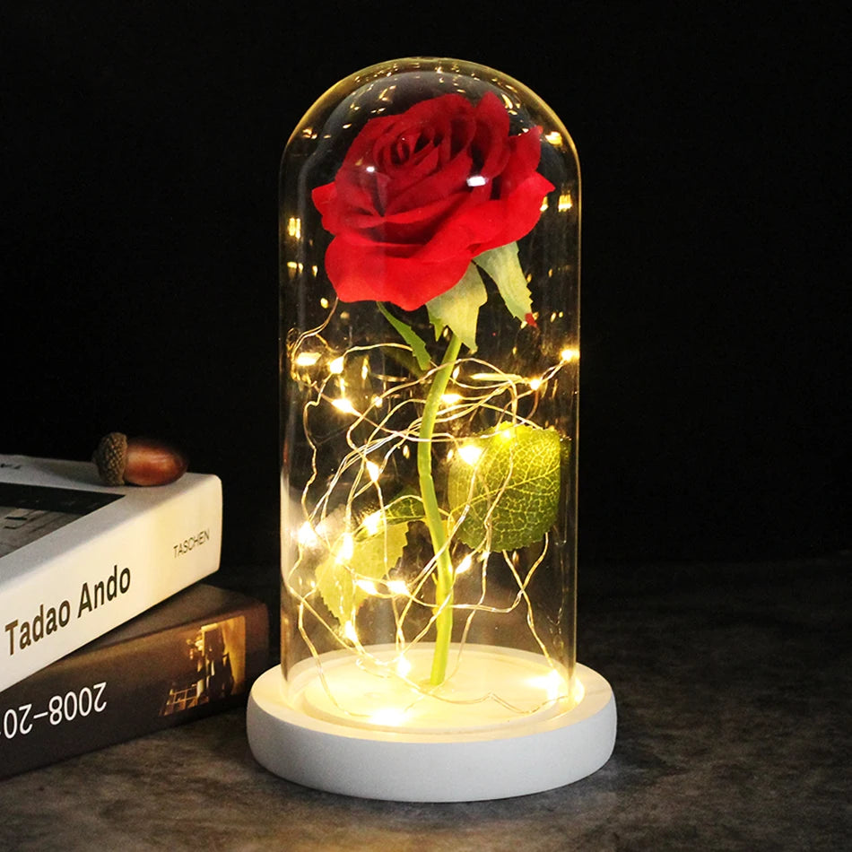 LED Night Light Rose In Flask Glass For Valentines and Mother's day