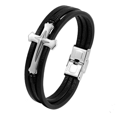 New Punk Stainless Steel Anchor Bracelets Genuine Leather Bracelet & Bangles Jewellery Black Colour Fashion Great for Valentine's Gift