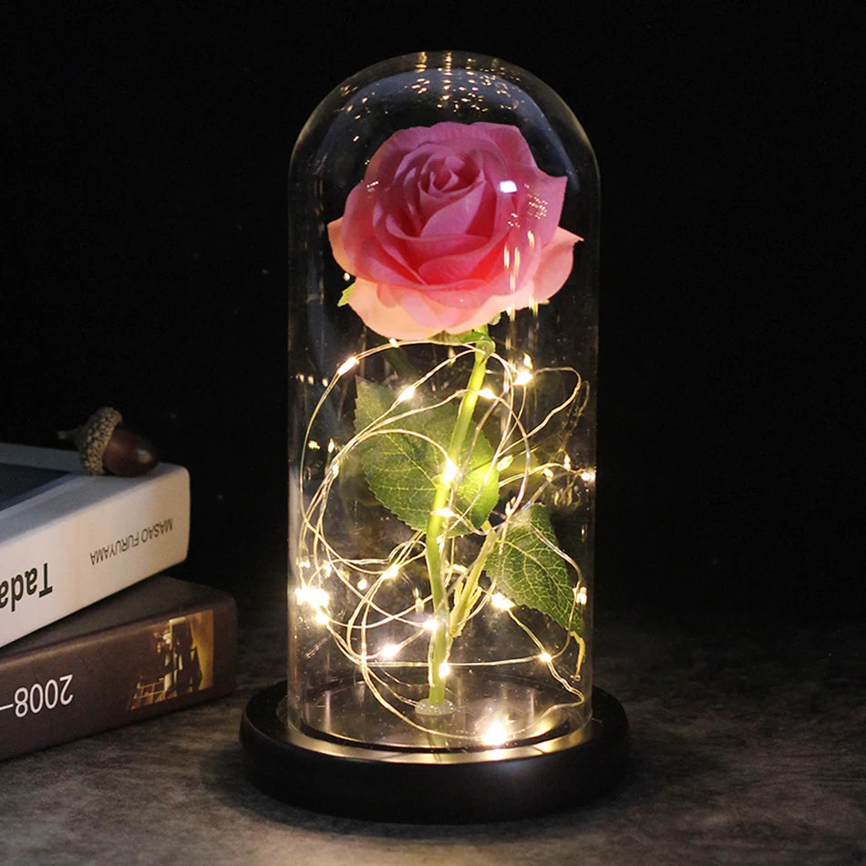 LED Night Light Rose In Flask Glass For Valentines and Mother's day