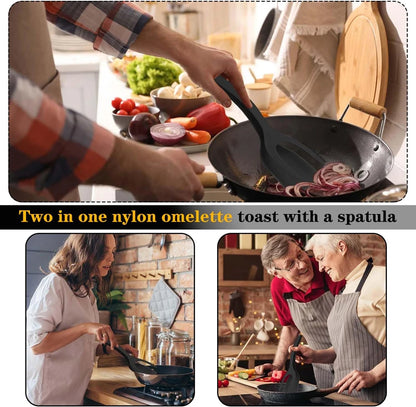New 2 in 1 Grip Flip Spatula Tongs Egg Flipper Spatula Nylon Non Stick Coating Pancake Fish French Toast Omelet Making Tool - The Urban Blasts Ltd